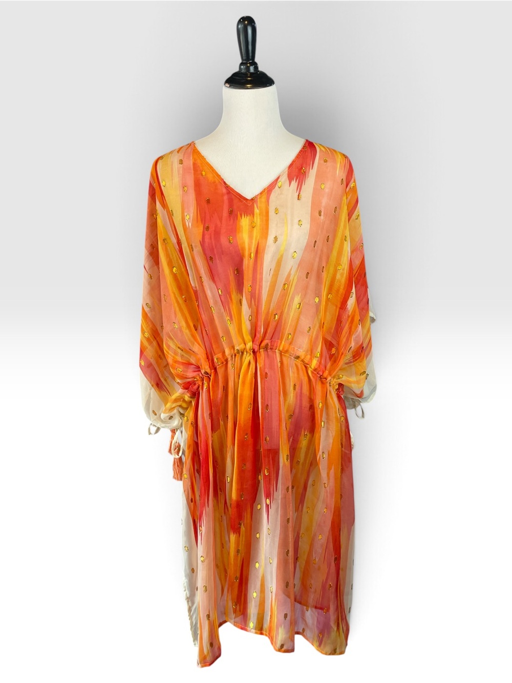 Vince Camuto Orange & Pink Watercolor V-Neck Drawstring Swim Coverup